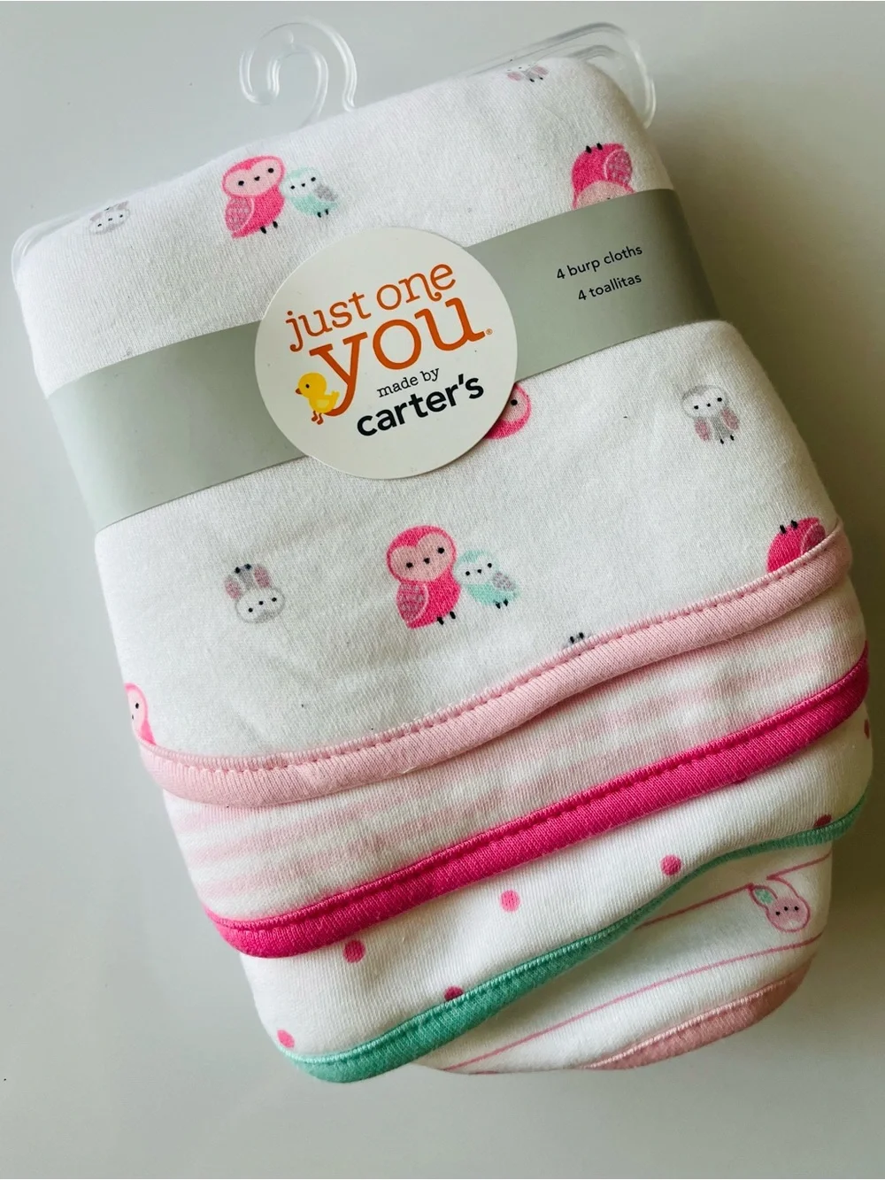 Carter's Just One You Pink Owl Burp Cloths - 4 Pack